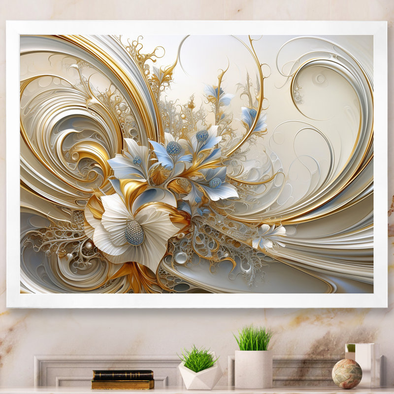 Spirale florale tourbillonnante Tender Light Blue, H 34 po x l 44 po, Cadre photo unique, Cadre simple blanc