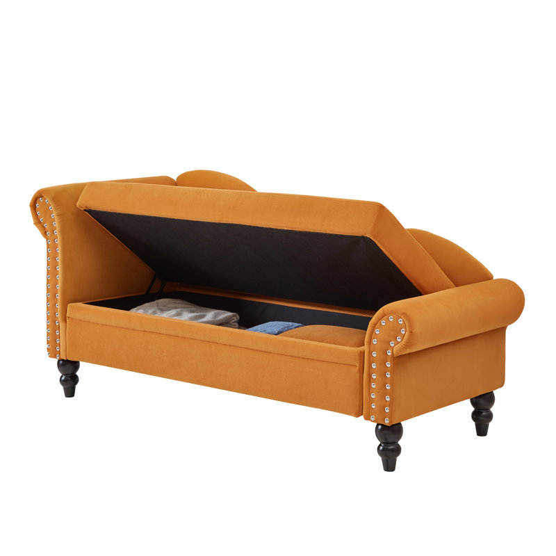 65‘’L Storage Velvet Upholstered Chaise Lounge, Earthy Yellow