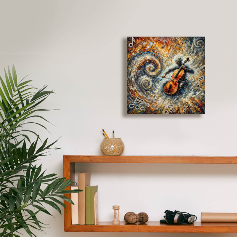 «Cello Player Abstract» par Rey Klimt, art mural sur toile, H 12 po x l 12 po