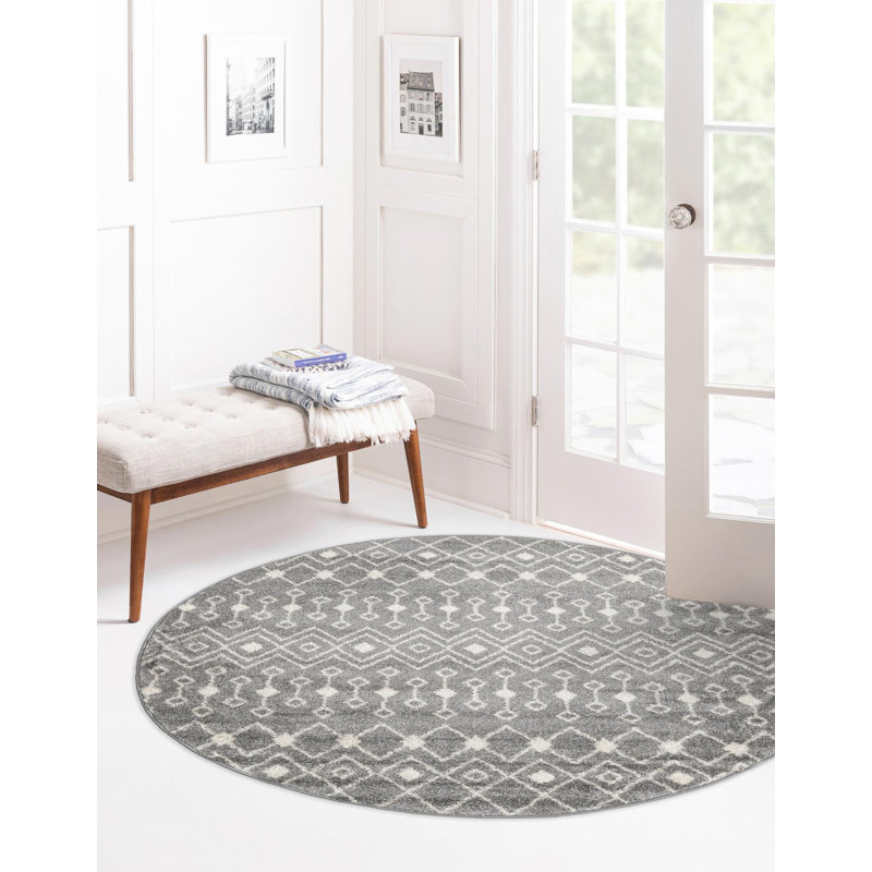 Somerville Geometric Indoor Rug, Round 7'10", Gray