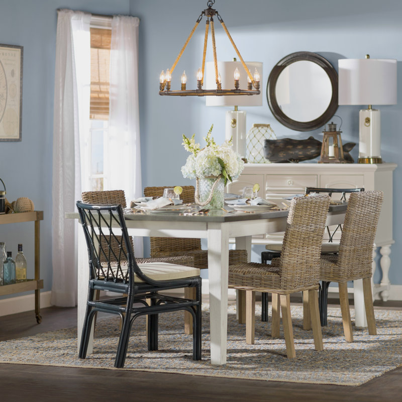 Natural Rattan and Mango Wood Dining Side Chair Set