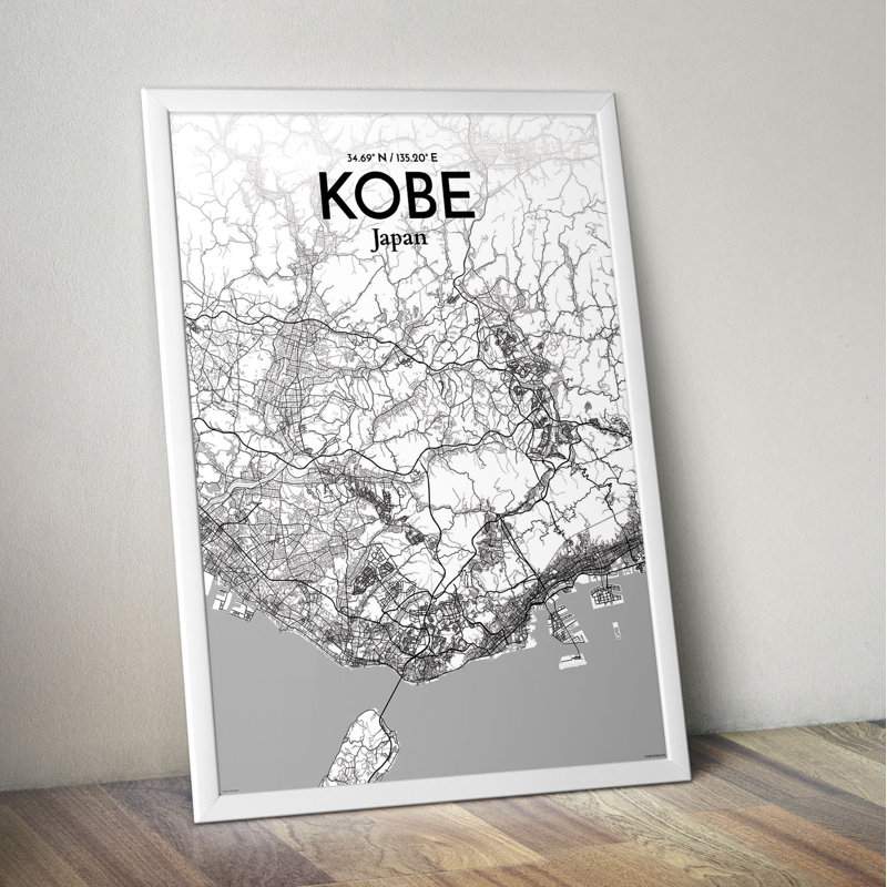 Kobe City Map - No Frame Print, 91.4cm H x 61cm W x 0.13cm D