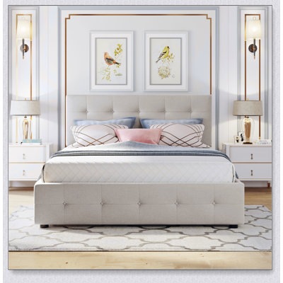 Upholstered Platform Bed With 2 Drawers And 1 Twin XL Trundle,  Linen Fabric