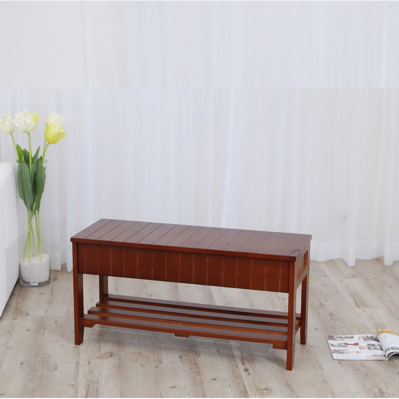 Banc à chaussures en bois massif de qualité avec rangement, cerisier
