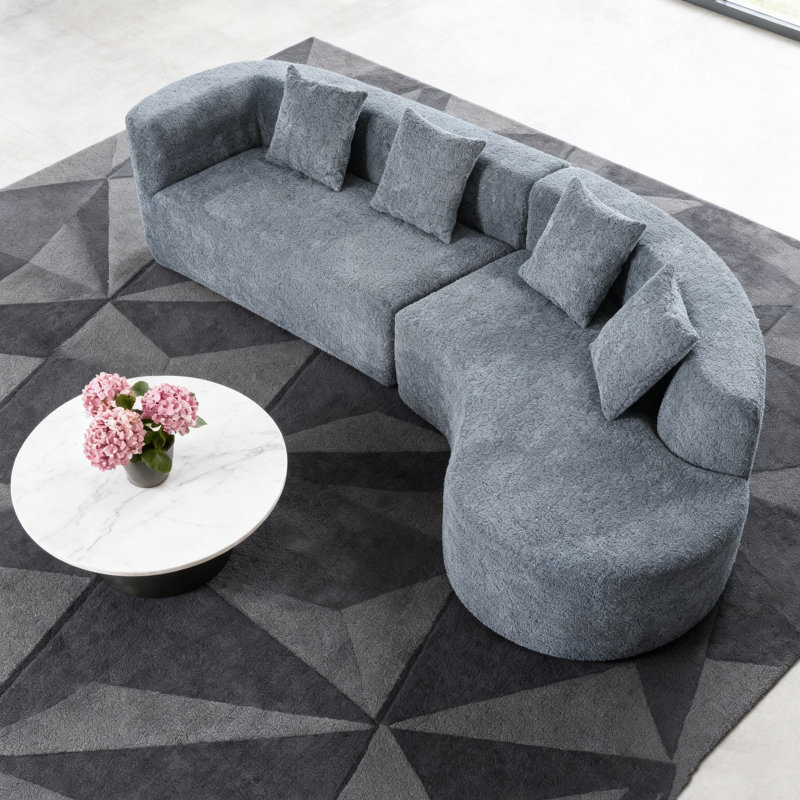 Canapé modulaire de 132 po au design incurvé moderne, canapé modulaire en chenille 2 pièces avec 4 coussins, éponge moelleuse et coussin à ressorts, grand canapé modulaire en éponge pour le salon