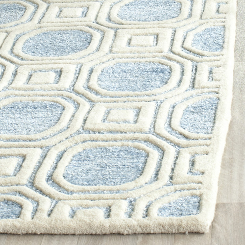 Mist Blue Hand-Tufted Wool Geometric Area Rug