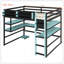 Lit mezzanine double en bois avec bureau, support de rangement latéral, tablettes multiples et lumière RVB, bleu nuage-790935374-790935409