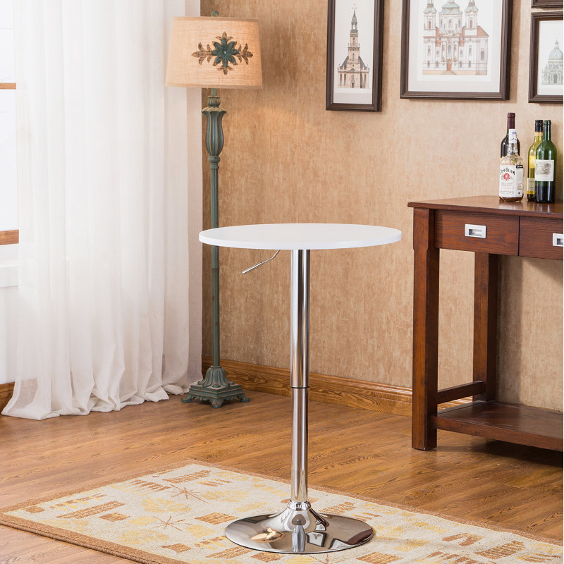 Table de bar ronde avec pieds et base en métal, Blanc, Argent