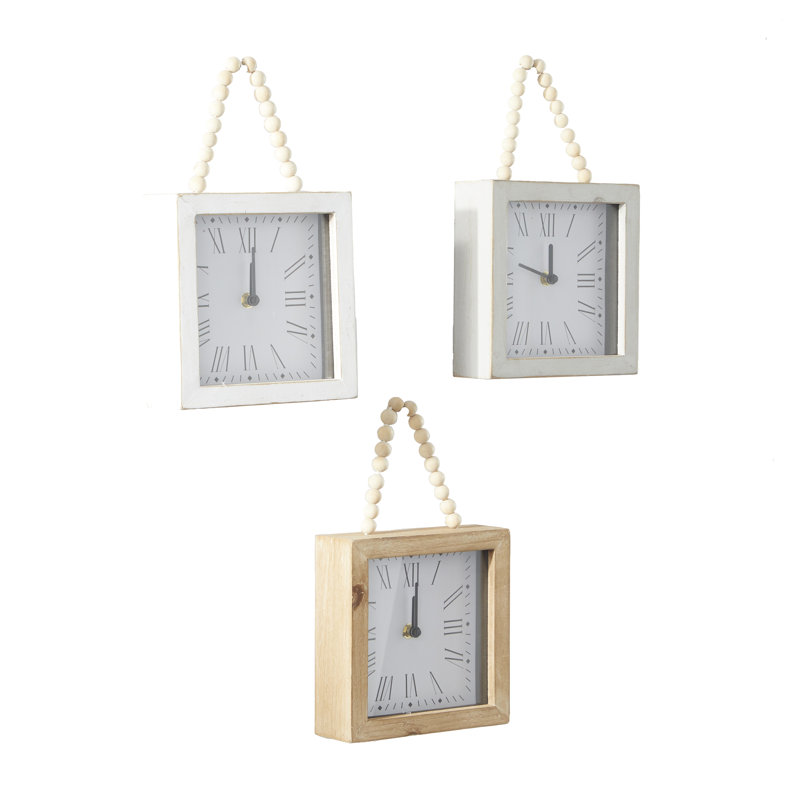 Horloge murale décorative en bois blanc avec sangle de corde