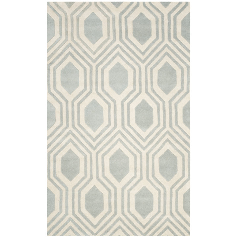 Tapis ivoire / gris en laine touffeté à la main Deedie, Rectangle 8 pi x 10 pi