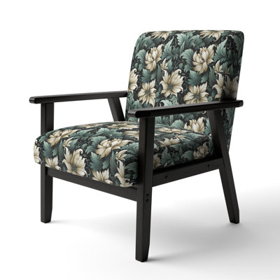 Green And Beige Initriguing Beauty Floral Pattern - Upholstered Farmhouse Arm Chair, Rustic Floral Accent Chair