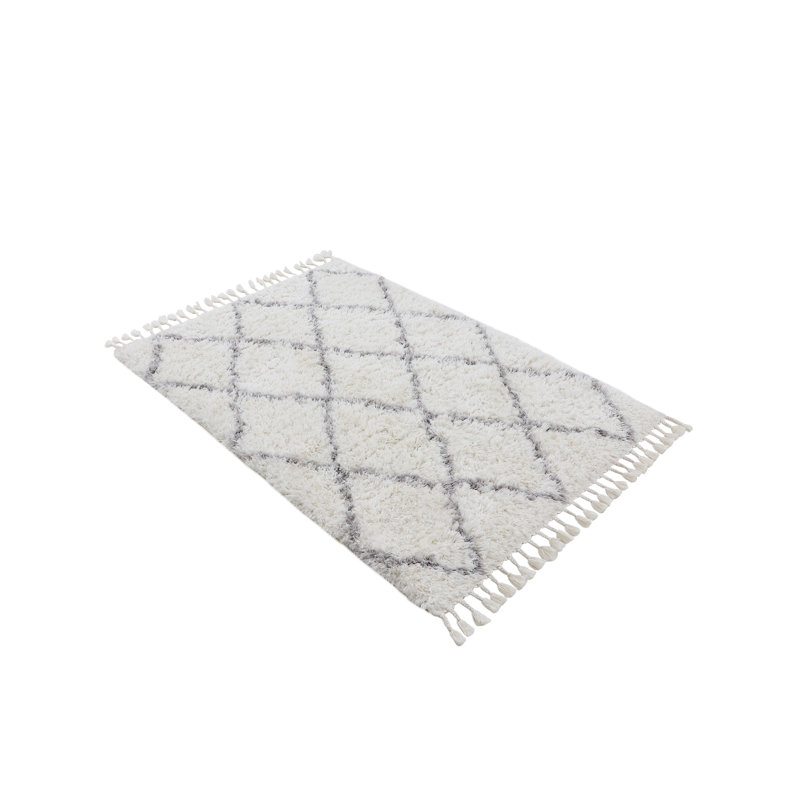 Eddy Shaggy Boho White Rug, Rectangle 160 x 230cm