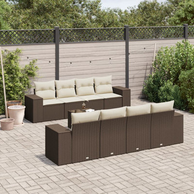  Ensemble de canapé de jardin en rotin PE brun 9 pièces matériaux résistants aux rayons UV