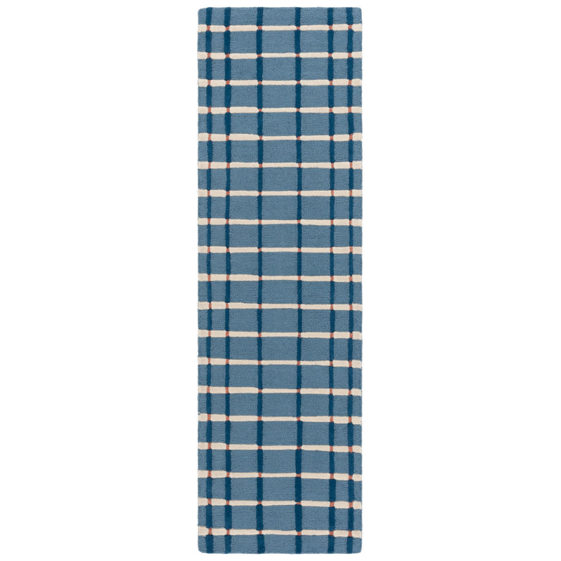 Zoticus Handtufted Wool & Cotton Striped Rug in Blue/Ivory, Runner 2'3" x 8"