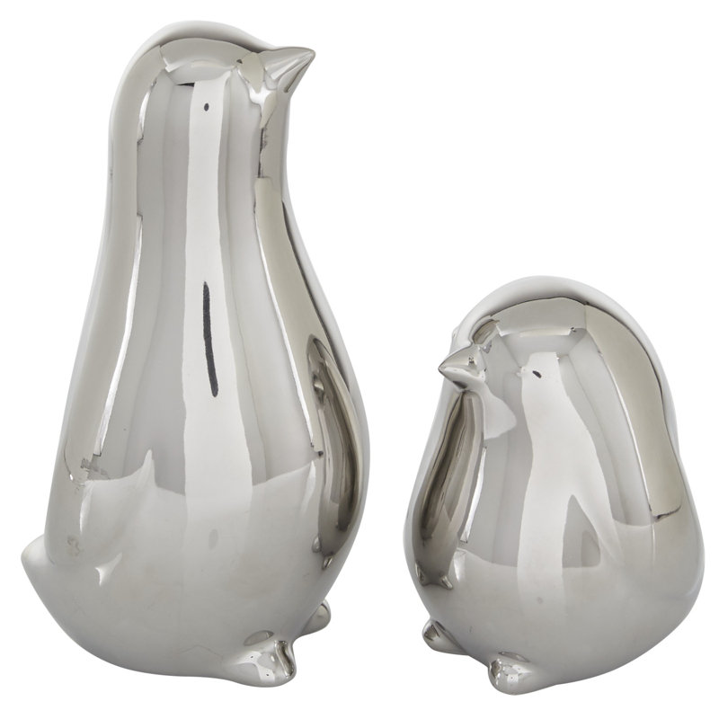 Silver Porcelain Bird Sculptures Set of 2
