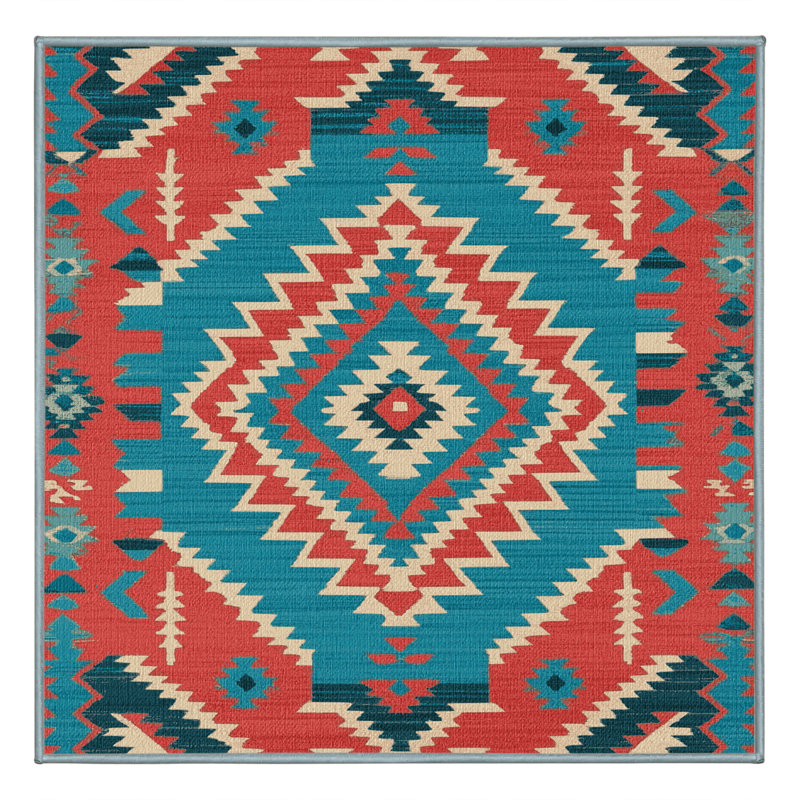 Washable Zuni Diamonds Southwestern Area Rug, Square 4'