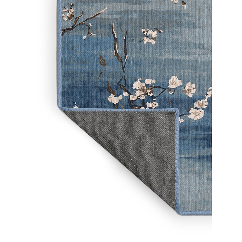 Machine Washable Blue Area Rug, Square 7'