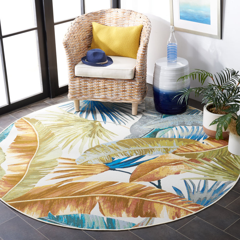 Tapis intérieur / extérieur à motif floral Ismene 500 Performance, Rond 5 pi 3 po