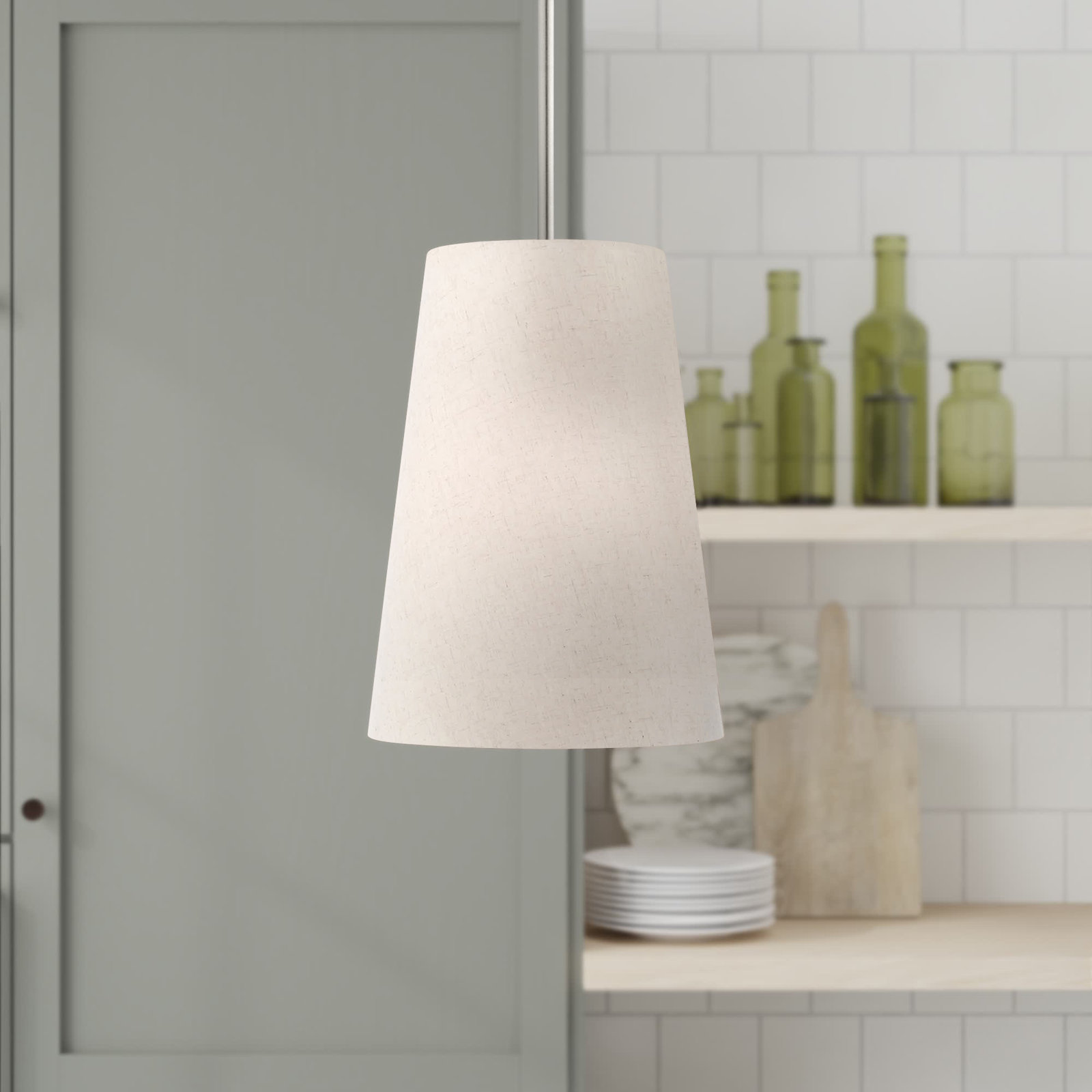 Grove Single Light Linen Blend Steel Dimmable Pendant, Brushed Nickel, Oatmeal