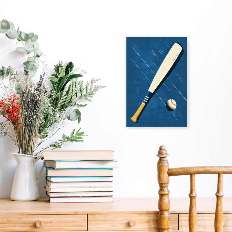 Baseball Blue Contemporary Bat Wall Art Print, 45.72cm H x 30.48cm W