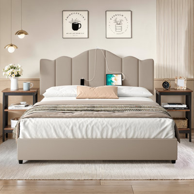 Full Upholstered Bed With 2 Nightstands – Charging Station, Modern Bedroom Set