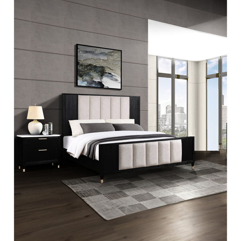 Table de chevet contemporaine avec 2 tiroirs et 2 poignées en métal modernes au fini noir