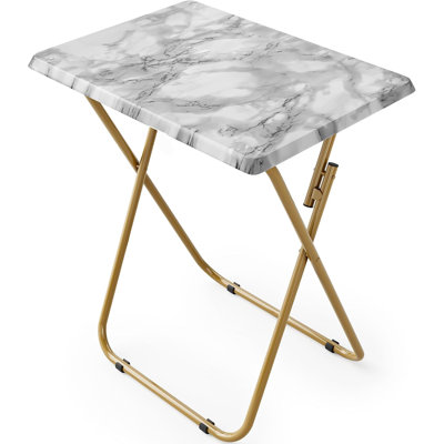 Table d'appoint pliante pour téléviseur, plateau télé sans assemblage avec fini effet marbre