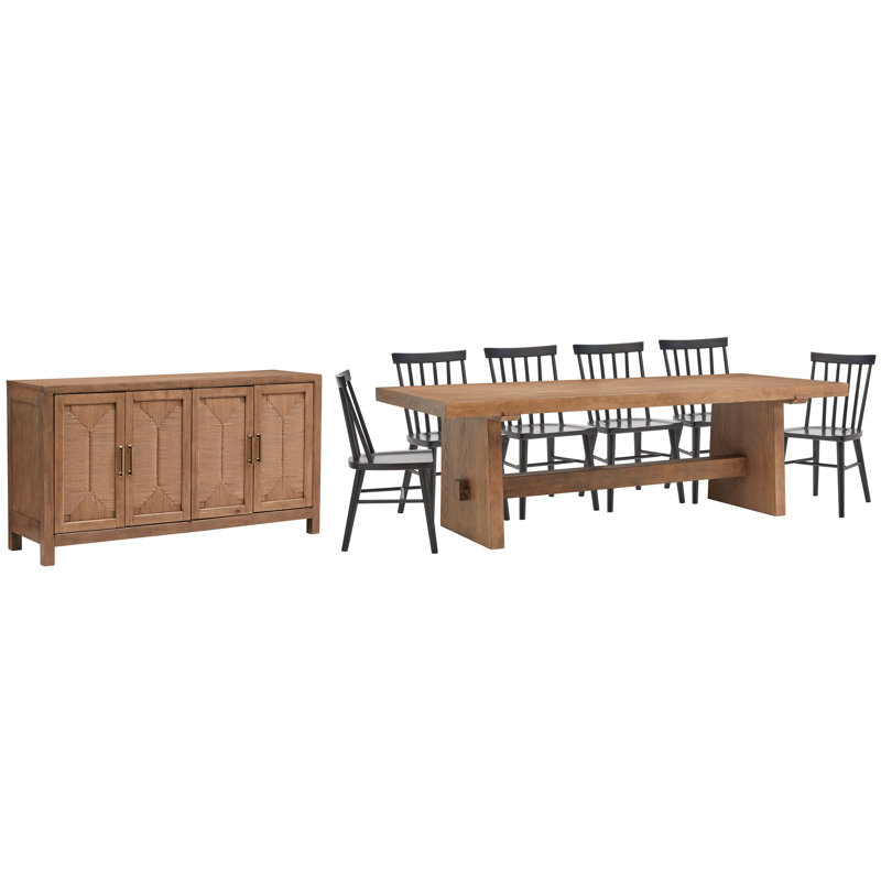Trestle Dining Table With 6 Side Chairs And Buffet, 8 Pieces: Table, 6 Chairs, Buffet