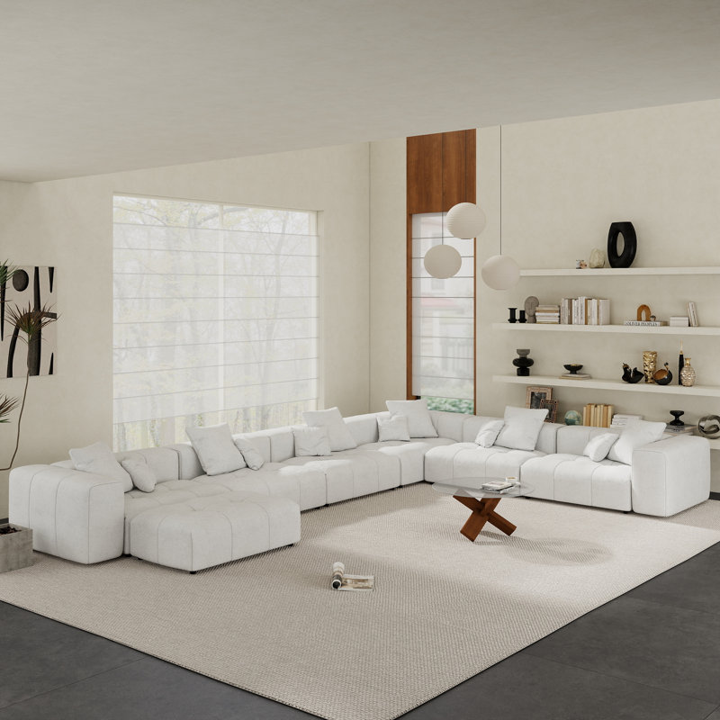 Canapé modulaire rembourré en tissu de lin avec repose-pieds 7 pièces Kay Crumley, H 24,8 po x l 183,54 po x P 132,30 po