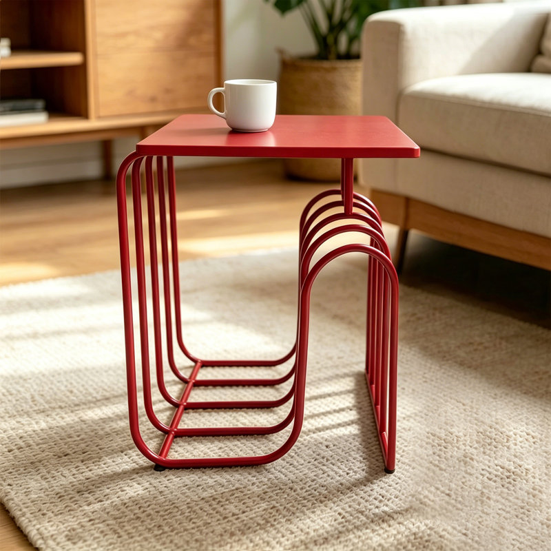 Table de bout carrée moderne, table d'appoint en acier rouge, table d'appoint de salon., Rouge