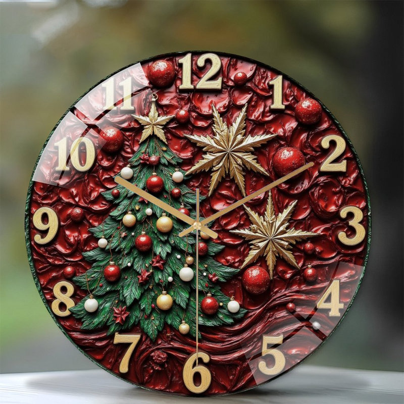 Chiffres-Arbre de Noël-Horloge - Horloge murale moderne en verre 12 po