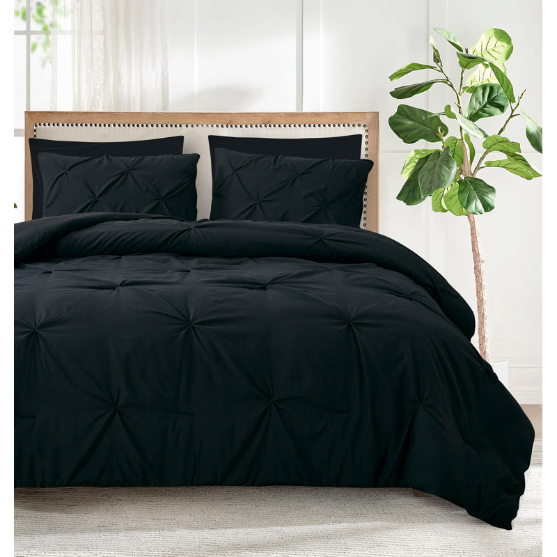 Ensemble d'édredon en duvet d'oie moelleux 3 pièces Marina, Noir, Édredon pour grand lit + 2 taies décoratives