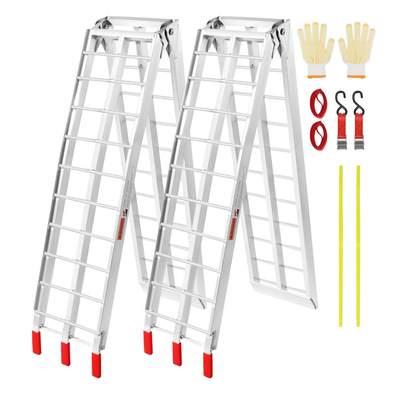 Rampes de chargement en aluminium robustes pour camionnettes - Ensemble de rampes pliables pour VTT de 1500 lb avec sangles et gants de sécurité