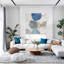 Art mural abstrait contemporain circulaire bleu et doré II-680285591