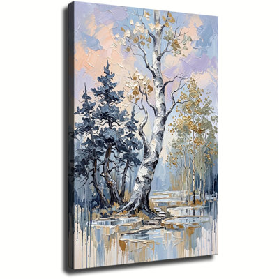 Impressionniste impression de paysage de forêt de pins, impression sur toile tendue