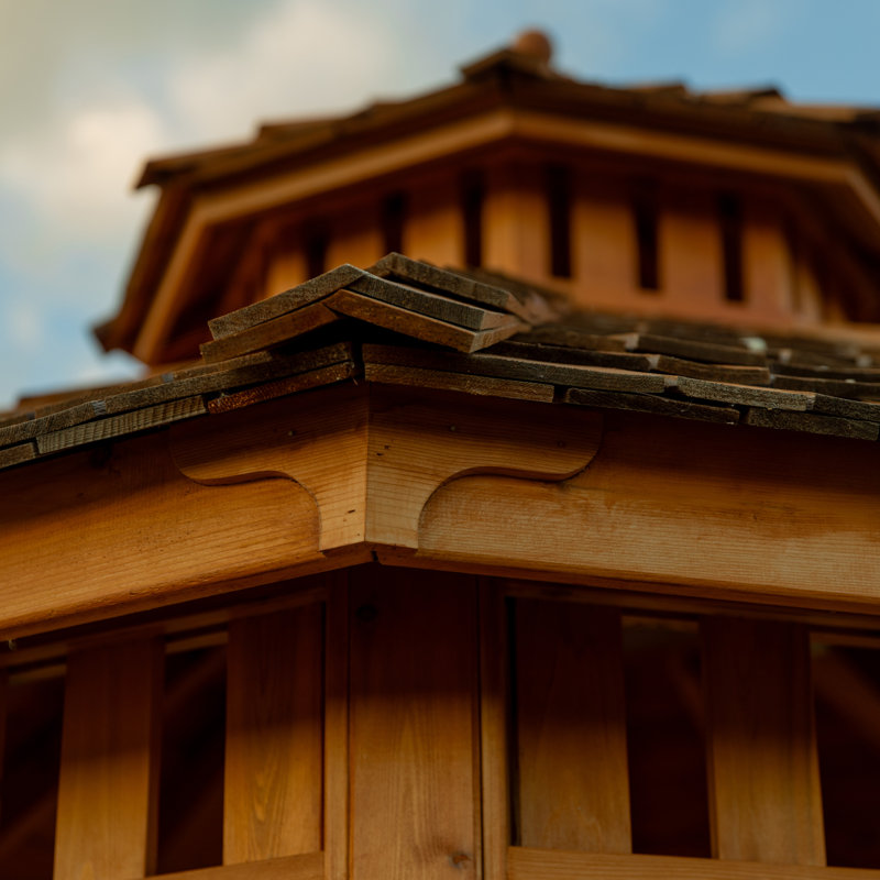 10 ft. W x 10 ft. D Western Red Cedar Bayside Hardtop Octagon Gazebo with Floor and Cupola, 10 Ft. W x 10 Ft. D
