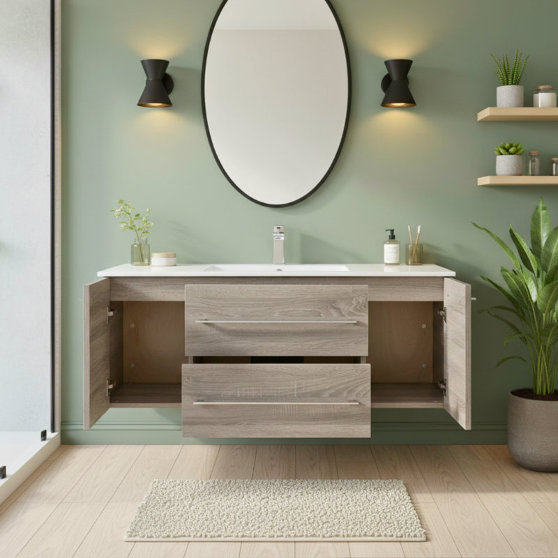 Kato 48" Single Sink Bathroom Vanity with Cultured Marble Top, Biege