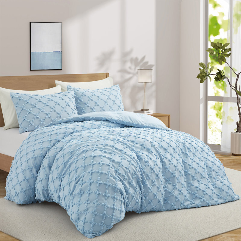  Ensemble de housse de couette Percale, Housse de couette très grand + 2 très grands cou, Bleu clair