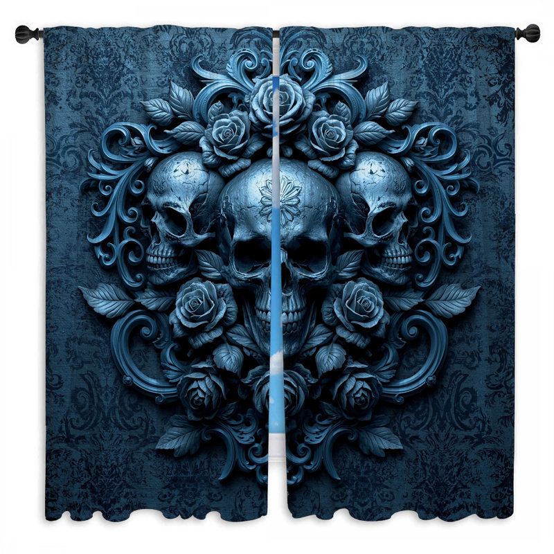 Rideaux obscurcissant Skulls With Roses Skulls, Sheer, 80in x 61in - 2 panels