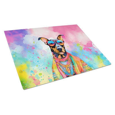 Grande planche à découper en verre Doberman Pinscher Hippie Dawg