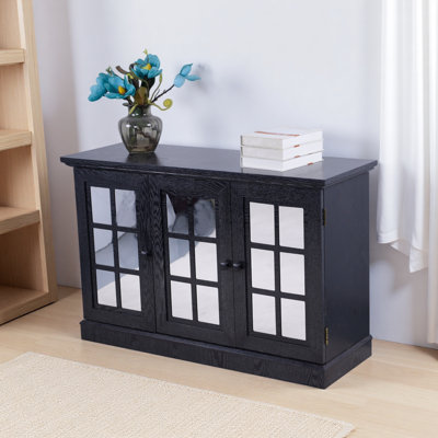 44.96" W Storage Cabinet With 3 Mirrored Acrylic Doors, Sideboard With Adjustable Shelves For Living Room Dinning Room Kitchen