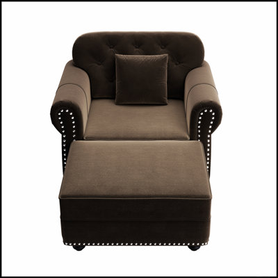 Canapé en velours capitonné de style moderne du milieu du siècle, orné de boutons capitonnés, de clous décoratifs et d'accoudoirs roulés, pour des espaces de vie élégants.