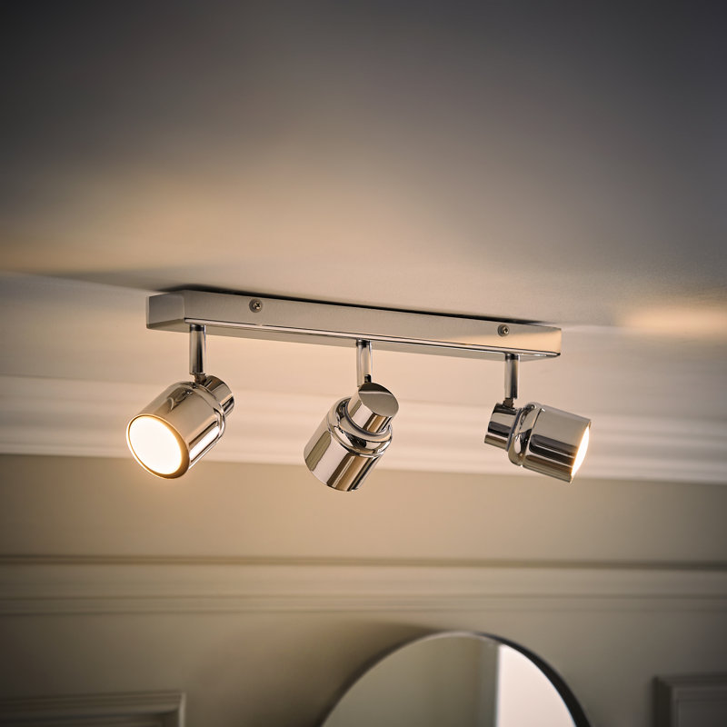 Benton IP44 Rated Bathroom 3 Way Bar Ceiling Light & Warm LED Bulbs, 6500 (K), Chrome