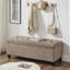 Banc de rangement rembourré capitonné avec boutons, banc d'entrée en tissu de lin avec pieds en bois fuselés, banc de lit - Lin-2121313764-2121313761
