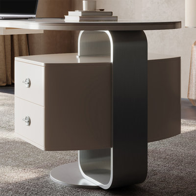 White Rectangular Manufactured Wood with 3 drawers desk