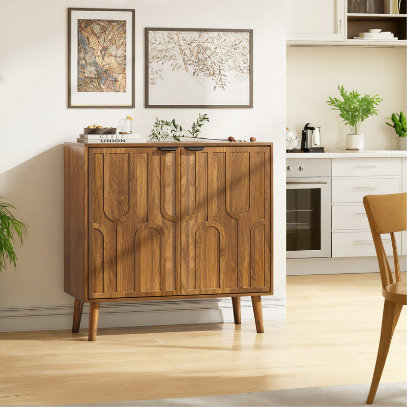 Buffet Farmhouse avec trombone, armoire à café en bois de l 31,5 po pour l'entrée de la salle à manger de la cuisine, noyer