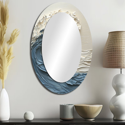 Miroir mural ovale blanc et bleu style Papercut Wave IV - Large