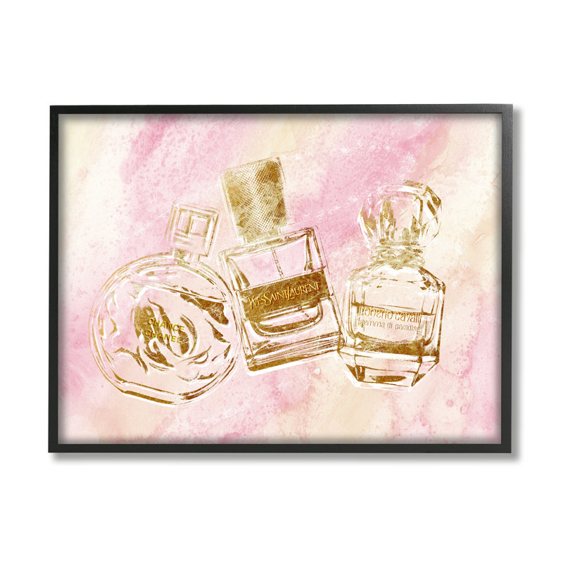 Arrangement de bouteille de parfum «Glam Gold» par Ziwei Li - impression, Giclée encadrée noir minuit, H 24 po x l 30 po