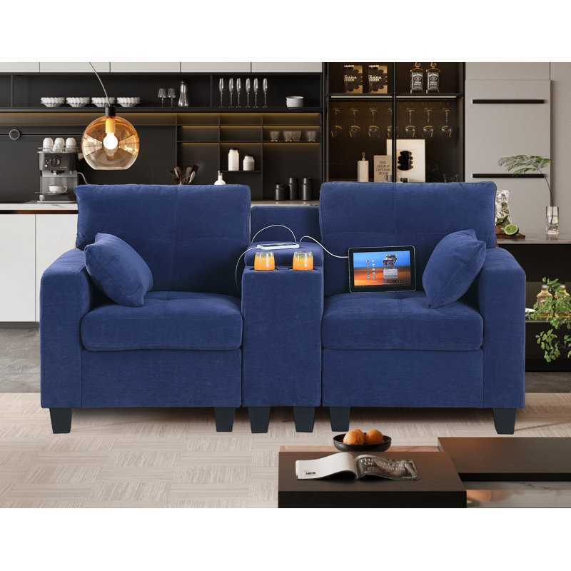 Causeuse Chesham l 70,8 po avec ports USB et porte-gobelets Chesham, Bleu