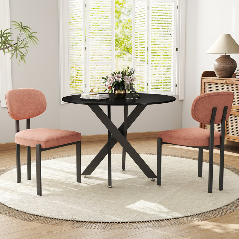 Ensemble repas rond à piédestal, Noir, 3, Orange